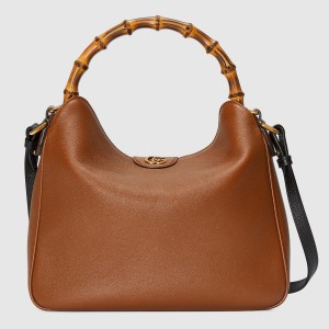 Gucci Diana Medium Shoulder Bag in Brown Cuir Leather