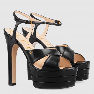 Gucci Platform Sandals 135mm in Black Leather