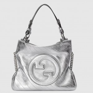 Gucci Blondie Small Tote Bag in Silver Metallic Leather