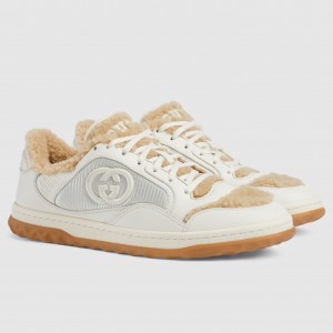 Gucci Men's MAC80 Sneakers in White Leather with Wool