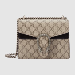 Gucci Dionysus Mini Shoulder Bag in GG Canvas with Black Suede