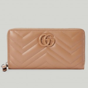 Gucci GG Marmont Zip Around Wallet In Rose Beige Matelasse Leather