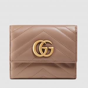 Gucci GG Marmont Trifold Wallet In Dusty Pink Matelasse Leather