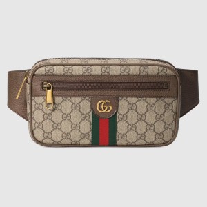 Gucci Ophidia GG Belt Bag in Beige GG Supreme with Brown Leather