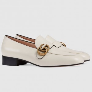 Gucci Women's Loafers in White Leather with Double G