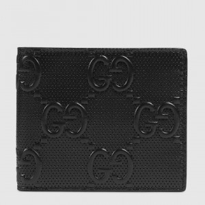 Gucci Bi-fold Wallet In Black GG Embossed Leather 