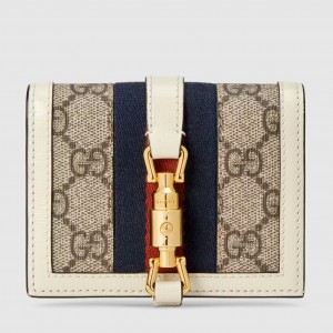 Gucci Jackie 1961 Card Case Wallet in GG Canvas with White Leather