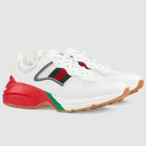 Gucci Women's Rhyton Sneakers in White Leather with Mesh