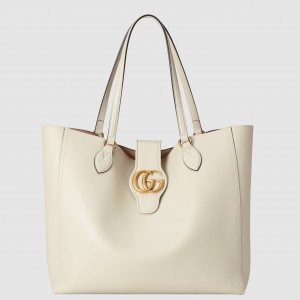 Gucci Medium Tote Bag with Double G in White Calfskin