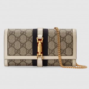 Gucci Jackie 1961 Chain Wallet in GG Canvas with White Leather