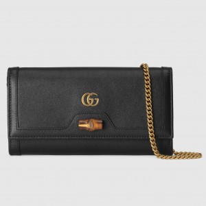 Gucci Diana Chain Wallet In Black Calfskin