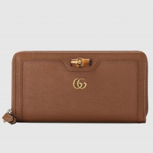 Gucci Diana Zip Around Wallet In Brown Calfskin
