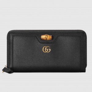Gucci Diana Zip Around Wallet In Black Calfskin