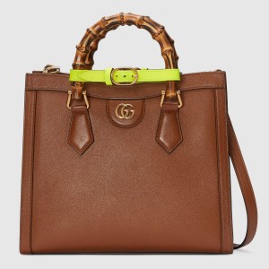 Gucci Diana Small Tote Bag in Brown Leather
