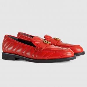 Gucci Women's GG Marmont Loafers In Red Matelasse Leather