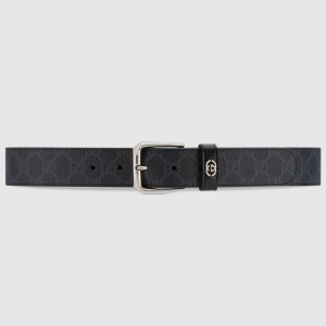 Gucci Black GG Supreme Belt 35MM with Square Buckle and Interlocking G