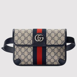 Gucci Ophidia Belt Bag in Blue GG Supreme Canvas