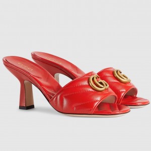 Gucci Slide Sandals 75mm in Red Matelasse Leather