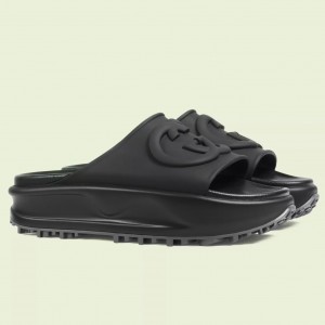 Gucci Slide Sandals in Black Rubber with Interlocking G
