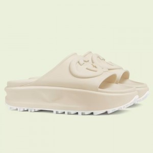Gucci Slide Sandals in White Rubber with Interlocking G