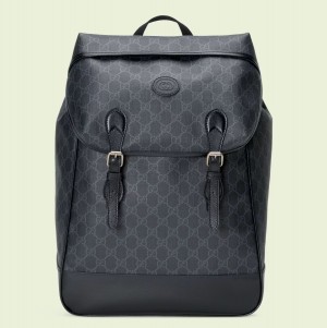 Gucci Medium Backpack In Black GG Canvas with Interlocking G