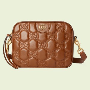 Gucci Small Shoulder Bag In Brown GG Matelasse Leather