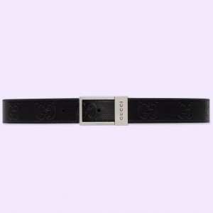 Gucci Rectangular Belt 35MM in Black GG Leather