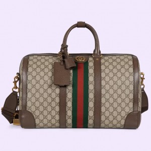 Gucci Savoy Small Duffle Bag in Beige GG Supreme Canvas