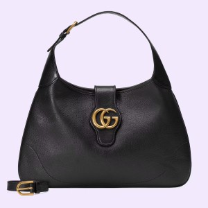 Gucci Aphrodite Medium Shoulder Bag in Black Leather